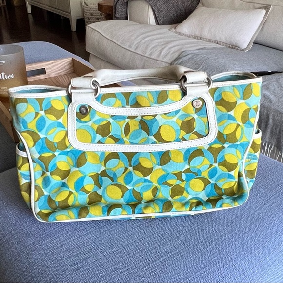 Céline Multicolor Canvas Leather Boogie Satchel Tote Bag and Wallet Turquoise - Picture 3 of 16